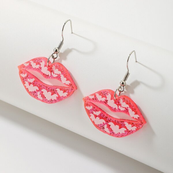 

Lips Decor Drop Earrings, Pink