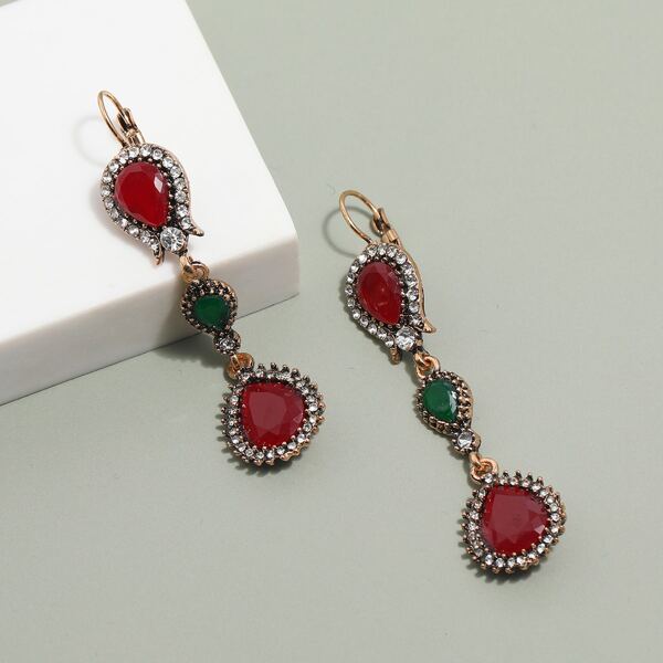 

Rhinestone Decor Drop Earrings, Red