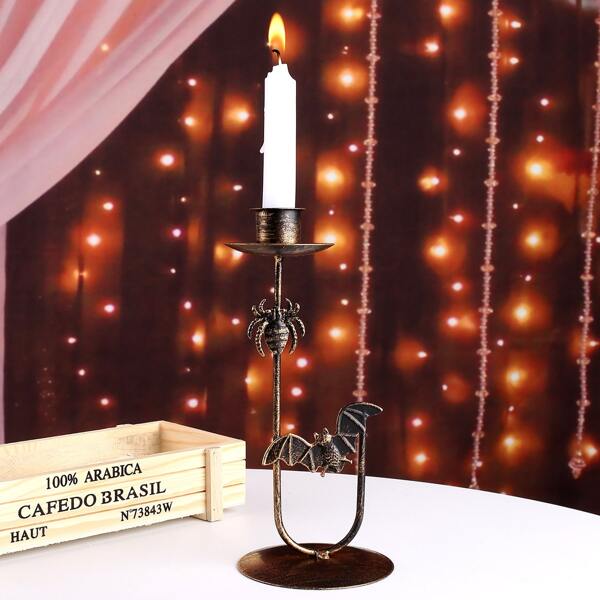 

1pc Halloween Bat Design Candle Holder, Bronze