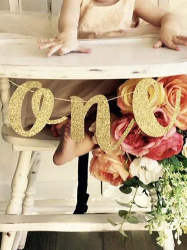 1入組派對橫幅閃光金色字母設計紙拉旗適合派對假期