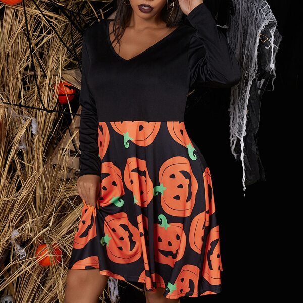 

Plus Halloween Pumpkin Print Dress, Multicolor