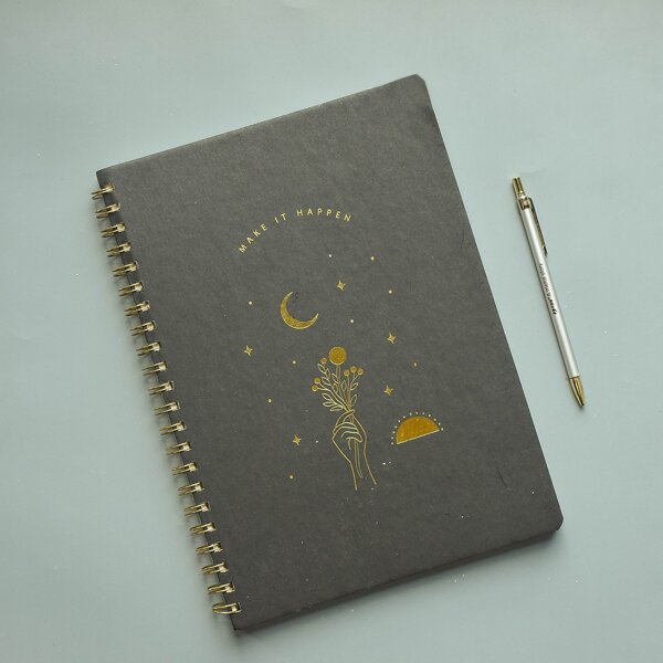 

1pc Hot Stamping Cover Spiral Sketchbook, Black