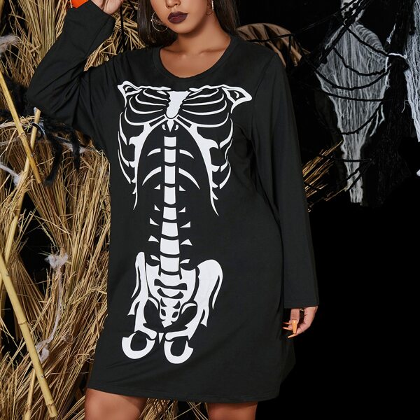 

Plus Halloween Skeleton Print Tee Dress, Black
