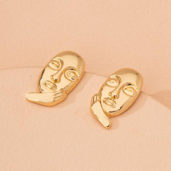 

Human Face Decor Stud Earrings, Gold
