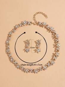 Rhinestone Flower Decor Drop Earrings & Necklace - Yellow Gold - View 4