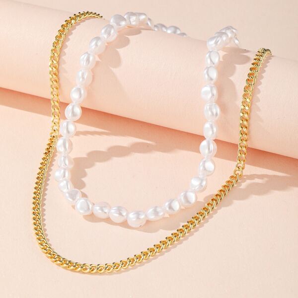 

Faux Pearl Beaded Layered Necklace, Multicolor