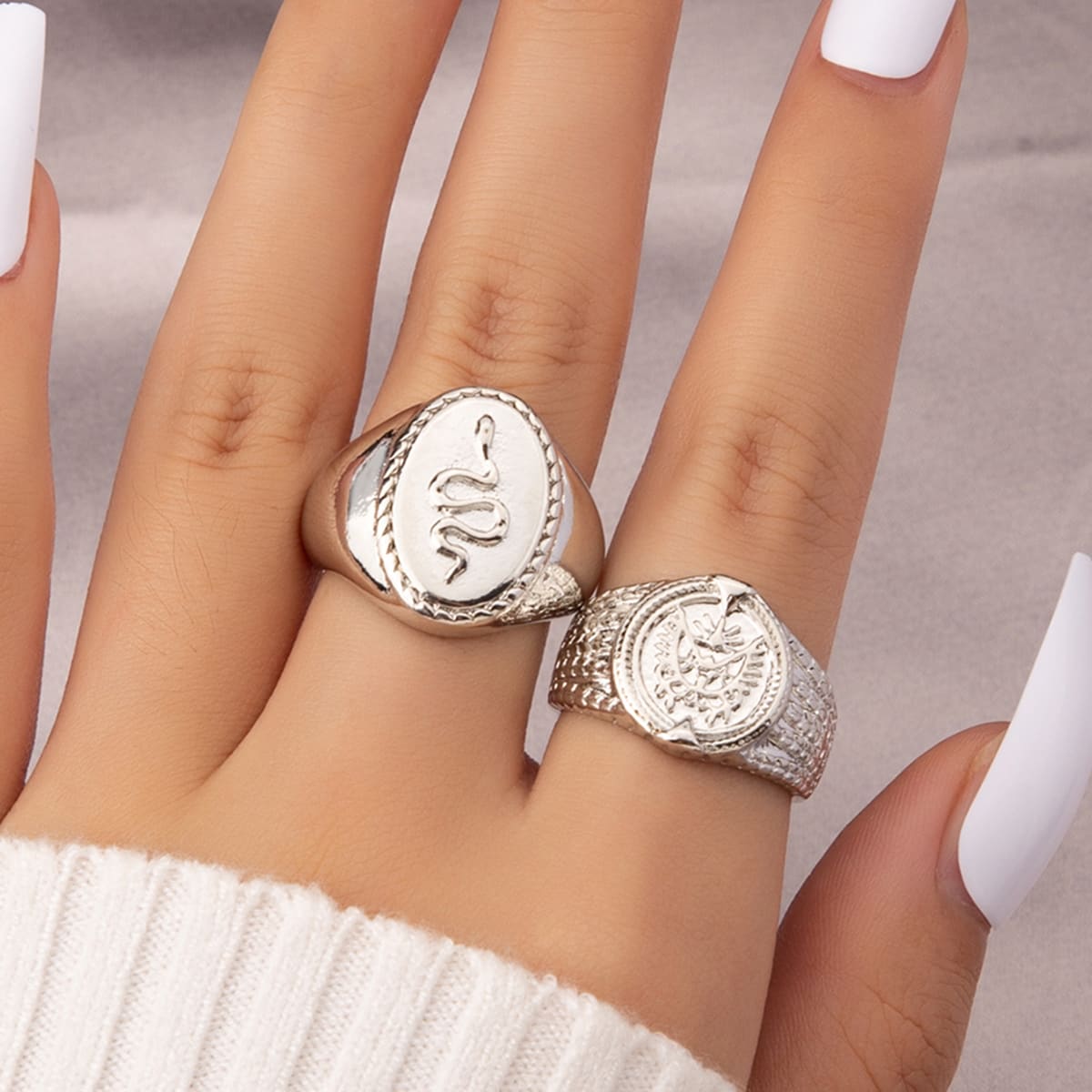 

2pcs Snake Decor Ring, Silver