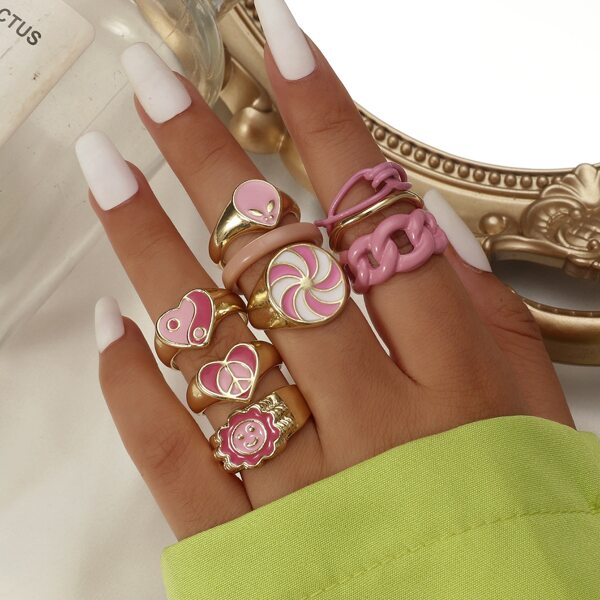 

9pcs Yin & Yang Decor Ring, Multicolor