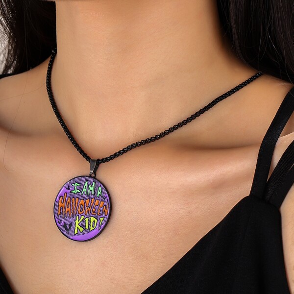 

Halloween Letter Detail Round Charm Necklace, Multicolor