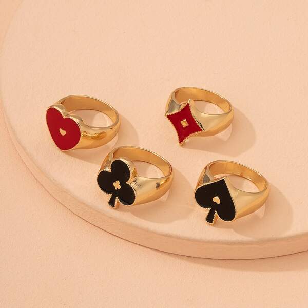 

4pcs Alloy Ring, Multicolor