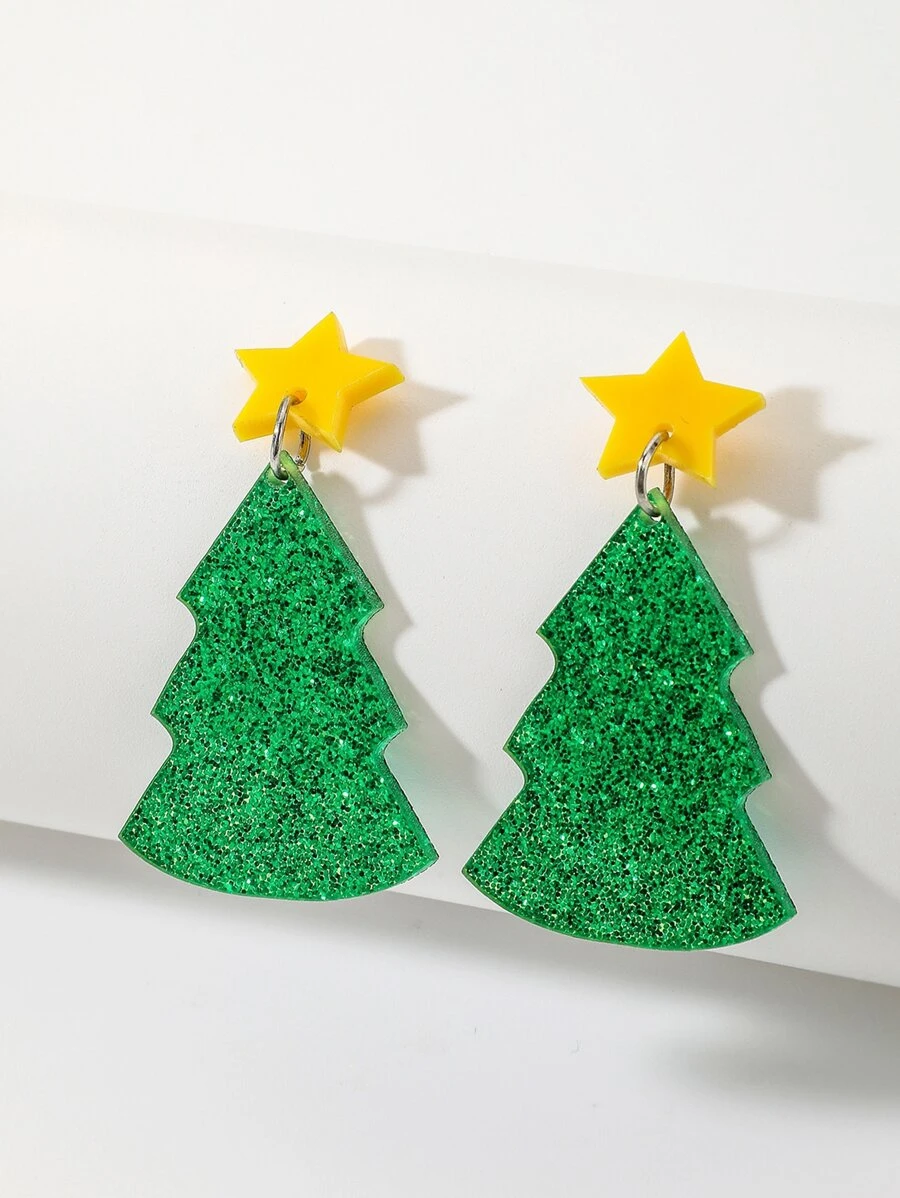 Pendientes largos Navidad con diseño de árbol - Multicolor - Ver 1