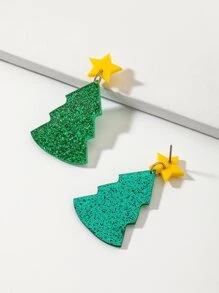 Pendientes largos Navidad con diseño de árbol - Multicolor - Ver 2
