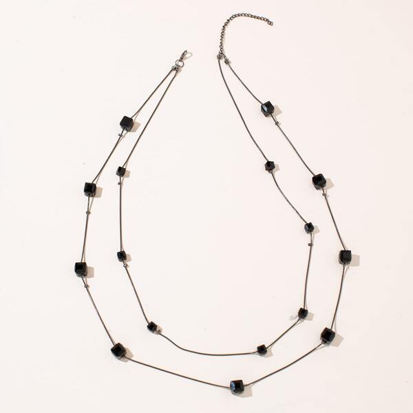 

Bead Decor Layered Necklace, Gun black
