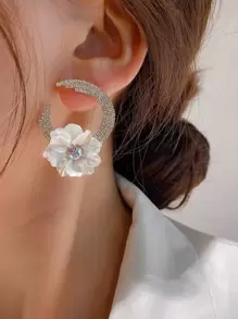 花朵裝飾耳釘 - 金黃色 - 查看 1