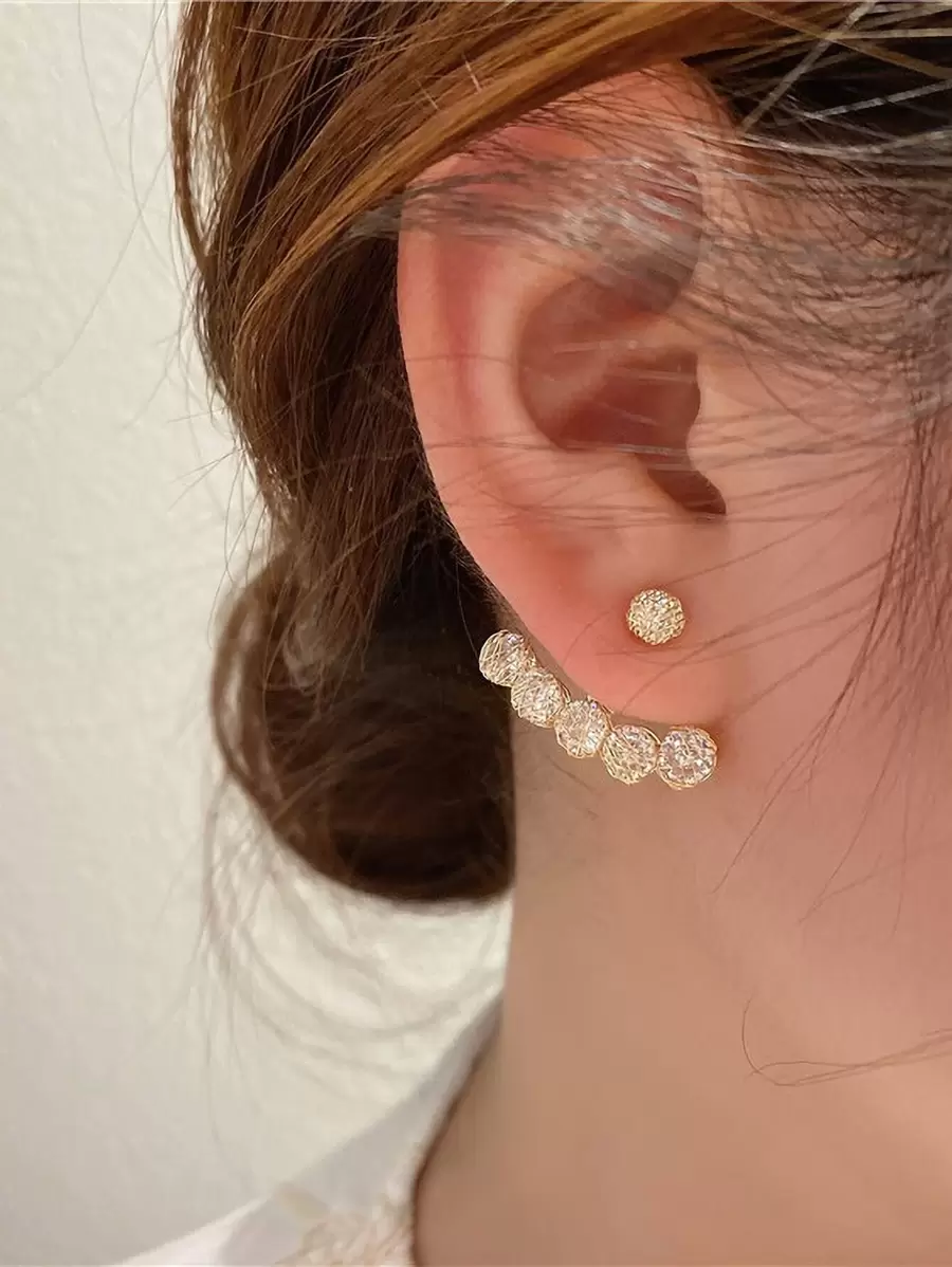 Andkiss 方晶鋯石裝飾耳夾 - 金黃色 - 查看 1