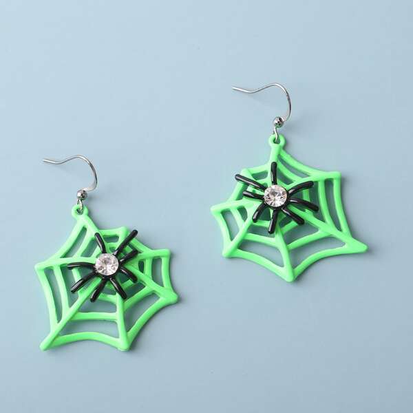 

Spider Web Decor Drop Earrings, Green