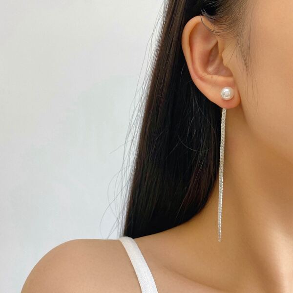 

Faux Pearl Decor Earring Jackets, Silver