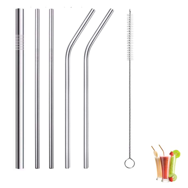 

5pcs Stainless Steel Straw & 1pc Brush, Silver