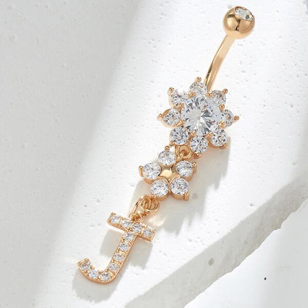 

Letter Charm Navel Belly Ring, Gold