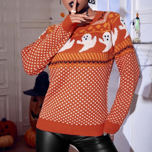 

Halloween Pattern Raglan Sleeve Sweater, Burnt orange