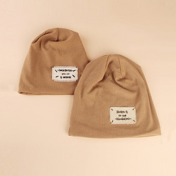 

2pcs Parent-Toddler Girls Label Decor Beanie, Khaki