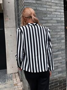 Striped Shawl Collar Blazer - Black and White - View 2