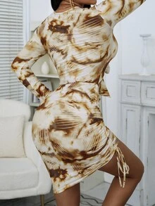 SHEIN SXY Đầm Cắt ra Dây kéo Thắt nút Cà vạt nhuộm Gợi cảm - Nhiều màu - Xem 2