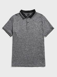 Manfinity VCAY Men Marled Half Button Polo Shirt - Grey - View 1