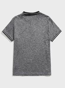 Manfinity VCAY Men Marled Half Button Polo Shirt - Grey - View 2