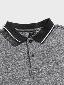 Manfinity VCAY Men Marled Half Button Polo Shirt - Grey - View 3