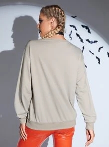 PUNK Halloween Print Drop Shoulder Sweatshirt - Apricot - View 2