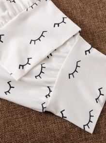 Eyelash And Slogan Graphic Tee & Trousers PJ Set - Black and White - View 3