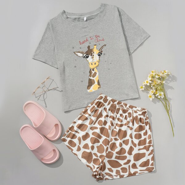 

Cartoon And Graphic Print PJ Set, Multicolor