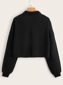 SHEIN Sudadera unicolor con cremallera media de hombros caídos - Negro - Ver 2