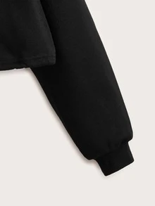 SHEIN Sudadera unicolor con cremallera media de hombros caídos - Negro - Ver 4