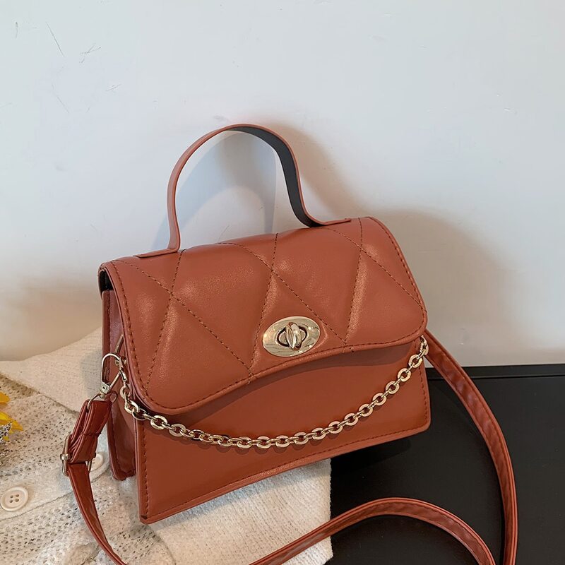 

Turn Lock Flap Satchel Bag, Brown