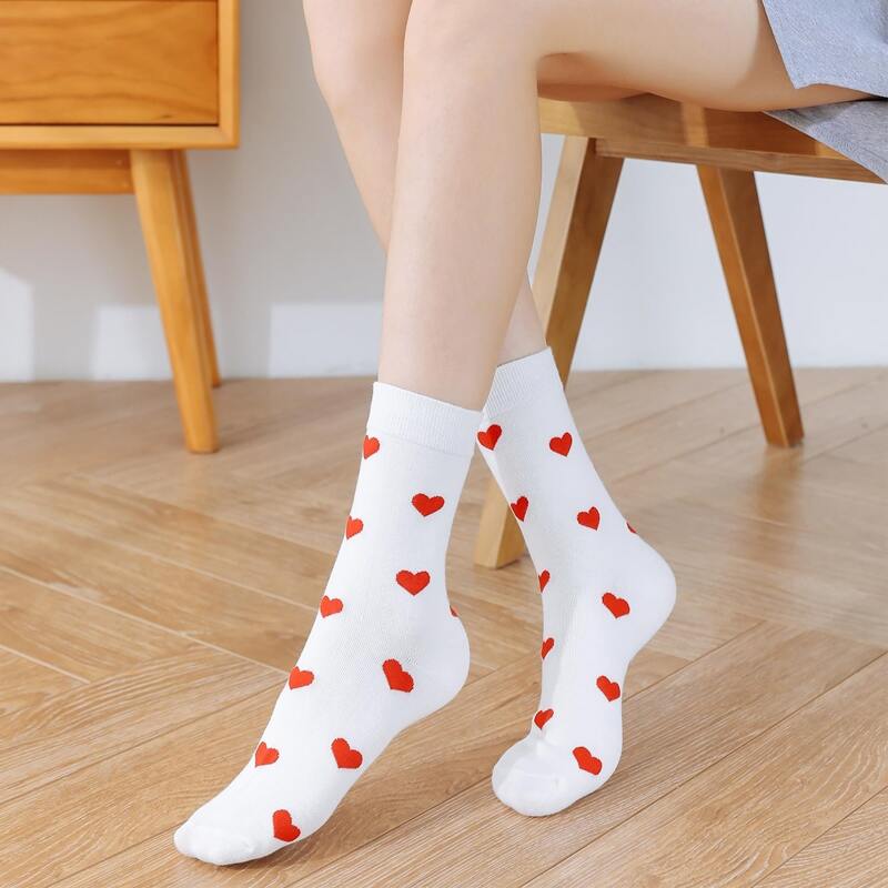 

Heart Print Crew Socks, White