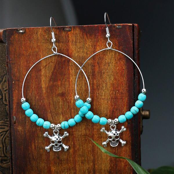 

Halloween Skull Drop Earrings, Antique silver