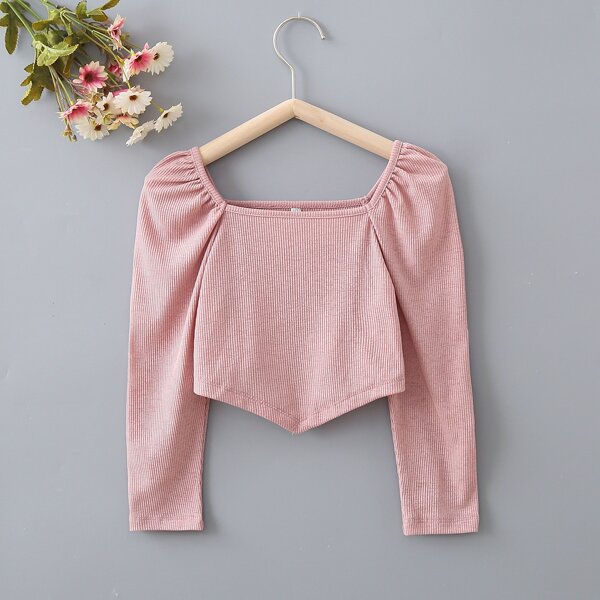

Toddler Girls Ribbed Knit Asymmetric Hem Top, Pink