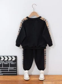 SHEIN 年輕男孩格子印花圓肩襯衫和褲子