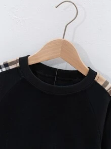 SHEIN 年輕男孩格子印花圓肩襯衫和褲子