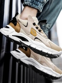 男士撞色透氣前綁帶運動鞋 - 米色 - 查看 3