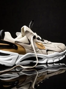 男士撞色透氣前綁帶運動鞋 - 米色 - 查看 4