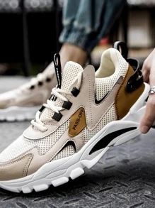 男士撞色透氣前綁帶運動鞋 - 米色 - 查看 5