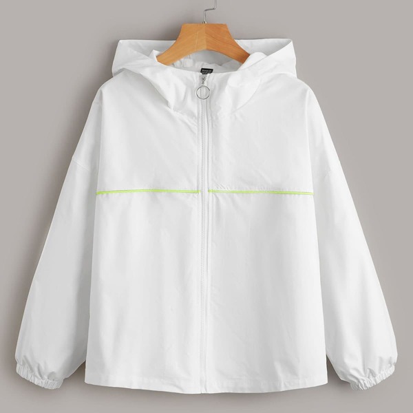 

Contrast Piping Drop Shoulder Ghost Print Wind Jacket, White