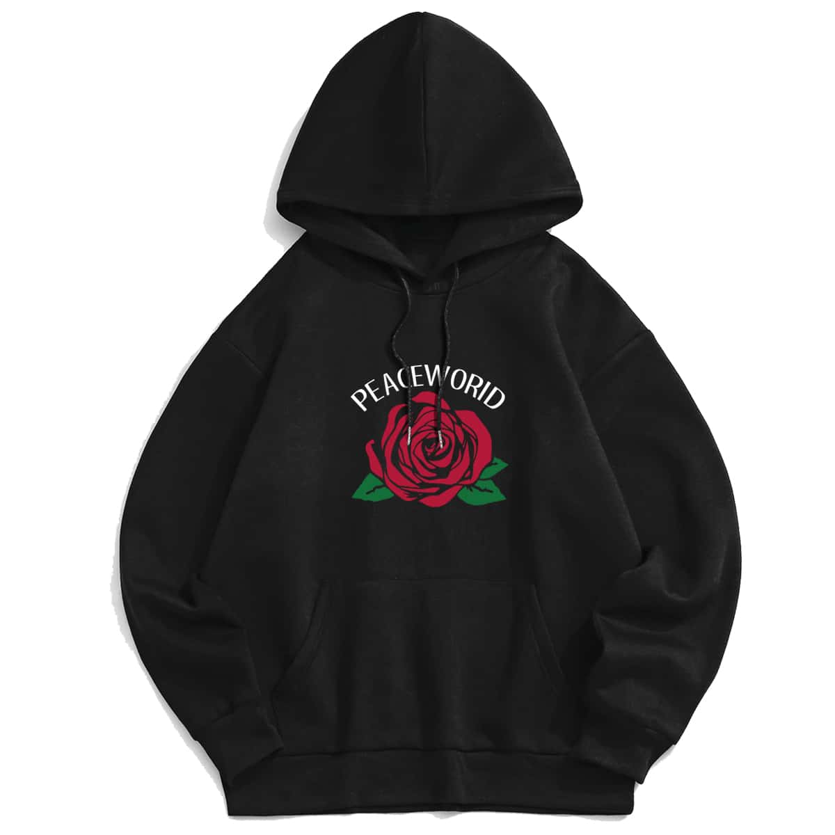 

Guys Letter Floral Print Drawstring Hoodie, Black