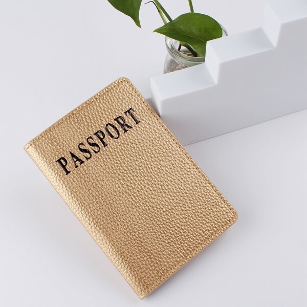 

Litchi Embossed Letter Graphic Passport Case, Gold