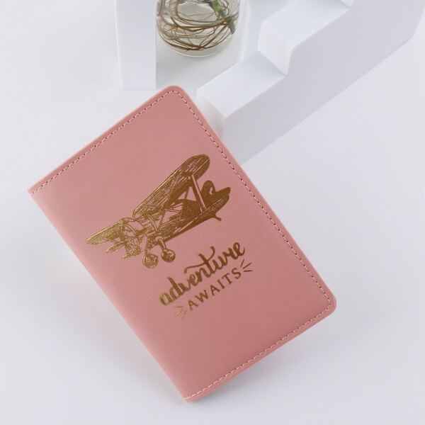 

Letter & Airplane Graphic Passport Case, Pink