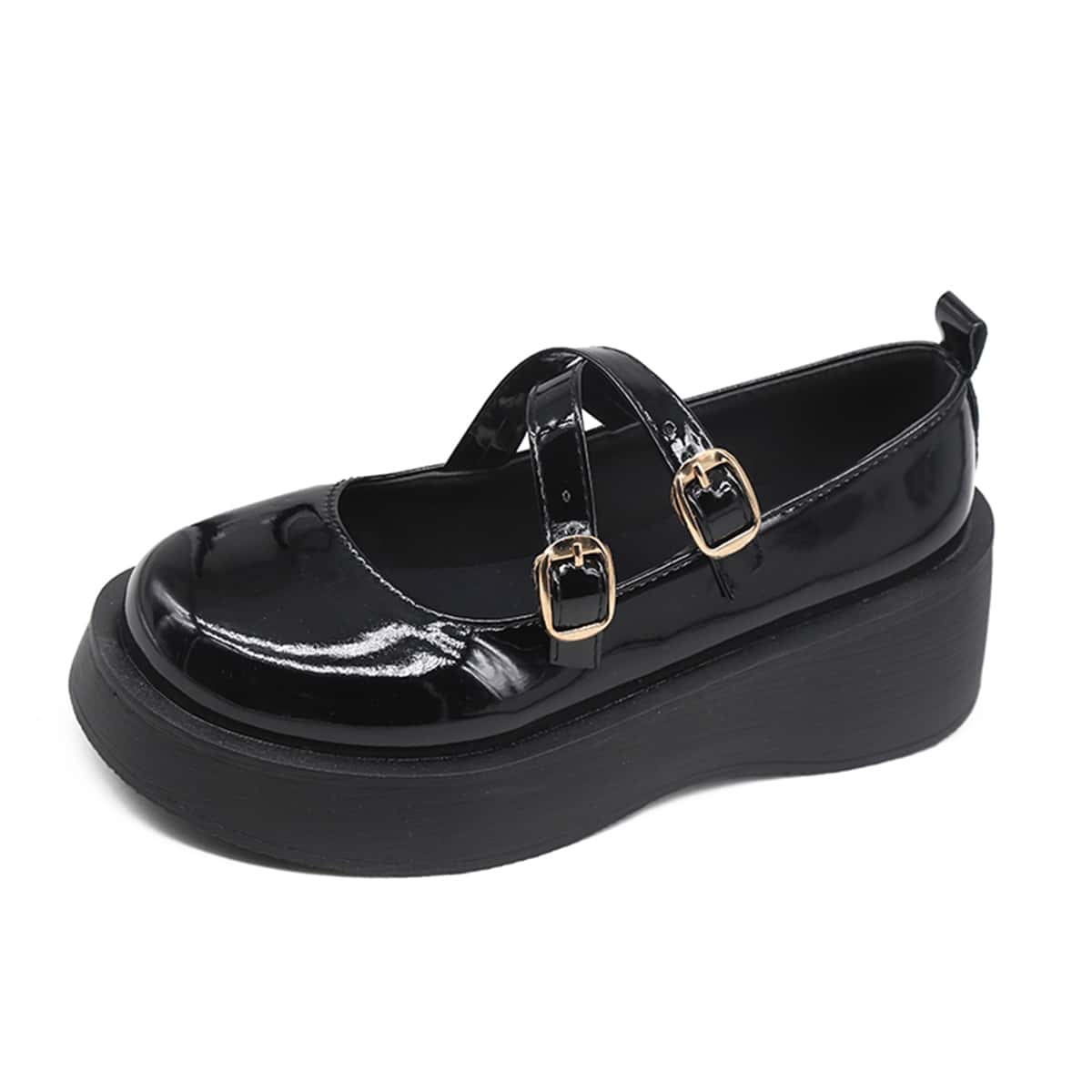 

Buckle Decor Platform Mary Janes, Black