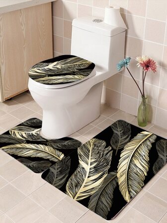 1pc Feather Print Bath Rug Home Bathroom Decor Floor Carpet Outdoor Rug Door Mat Fall Decor Bathroom Accessories Back To School Entryway Decor